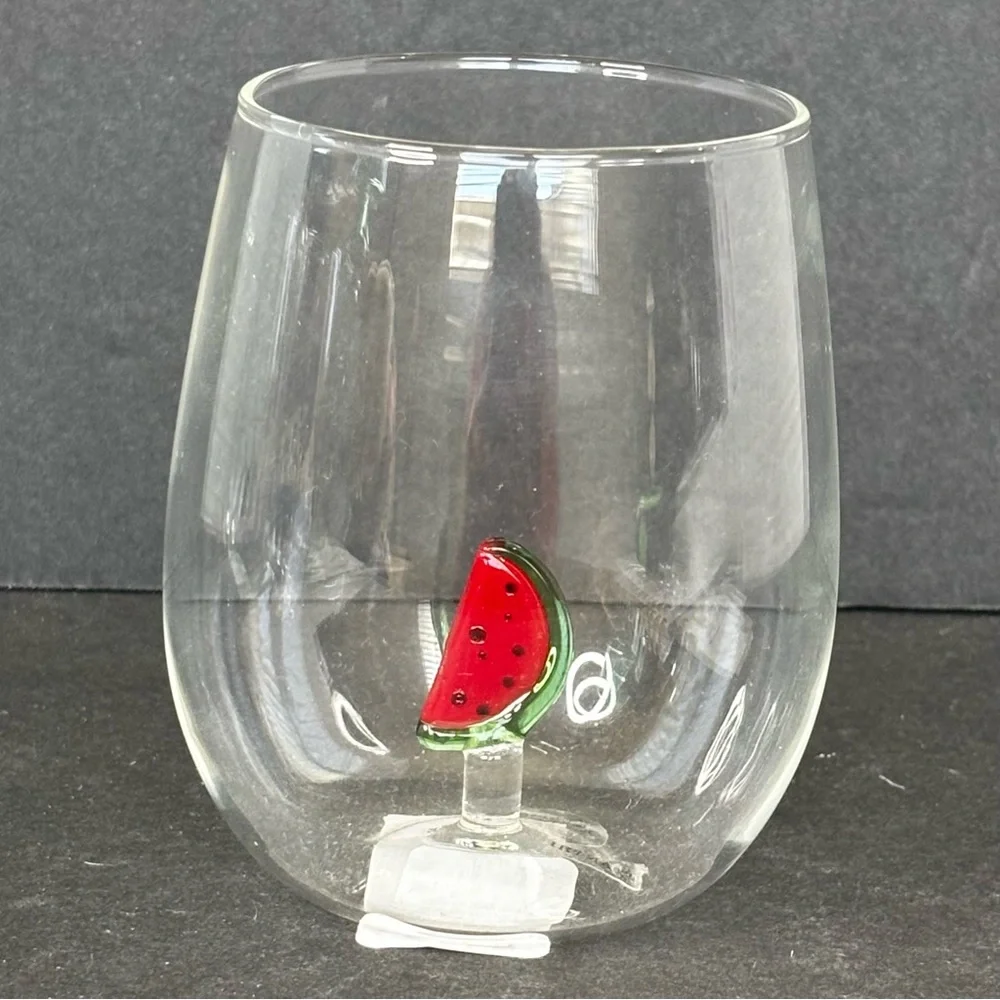 Anthropologie Cheerie Icon Stemless Wine Glass Red Watermelon NEW
